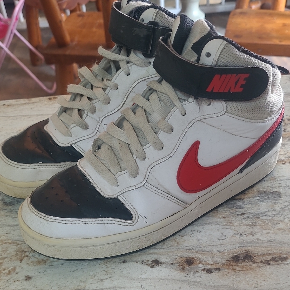 Nike Black and White High-Tops with Red Logo